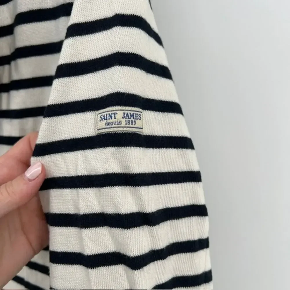 Saint James Depuis 1889 Nautical Striped Cotton Blazer Jacket Womens 8 BlueCream